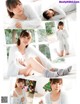 A collage of photos of a woman in a white sweater.